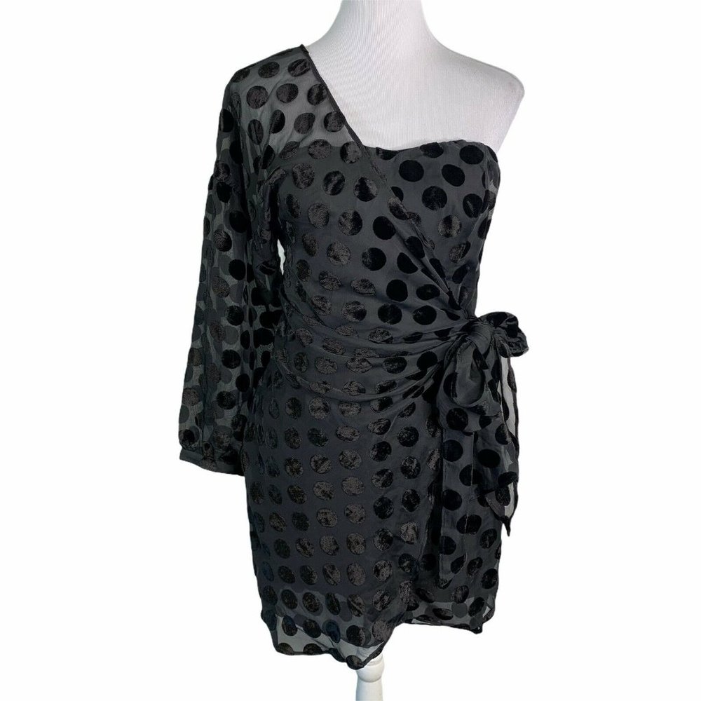 VENUS Mesh Polka Dot One Shoulder Wrap Dress